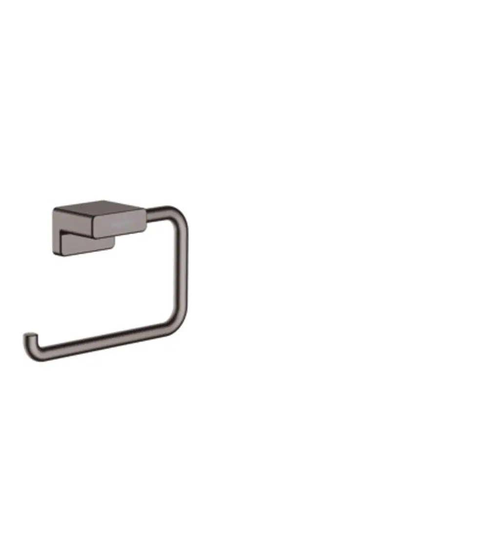 Toilettenpapierhalter in schwarzem Chromdesign, montiert an der Wand, minimalistische Formgebung, von Hansgrohe.